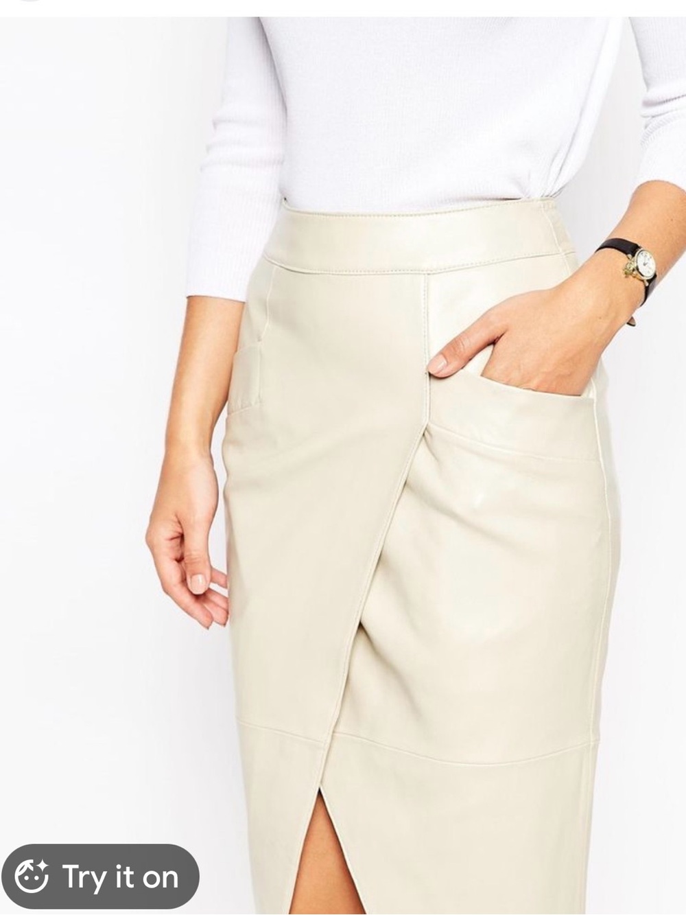 ASOS Ivory Leather Pencil Skirt